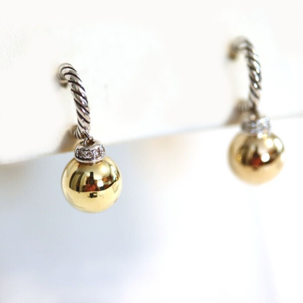 David Yurman Solari Sterling Silver Hoop Earrings 18k Gold Domes with Pavé